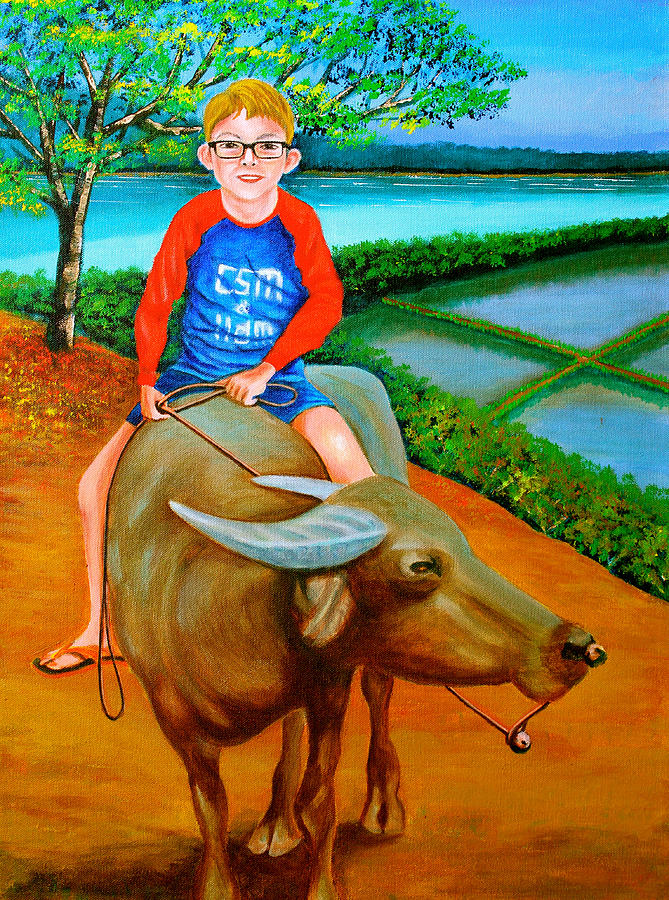 Boy Riding A Carabao Painting