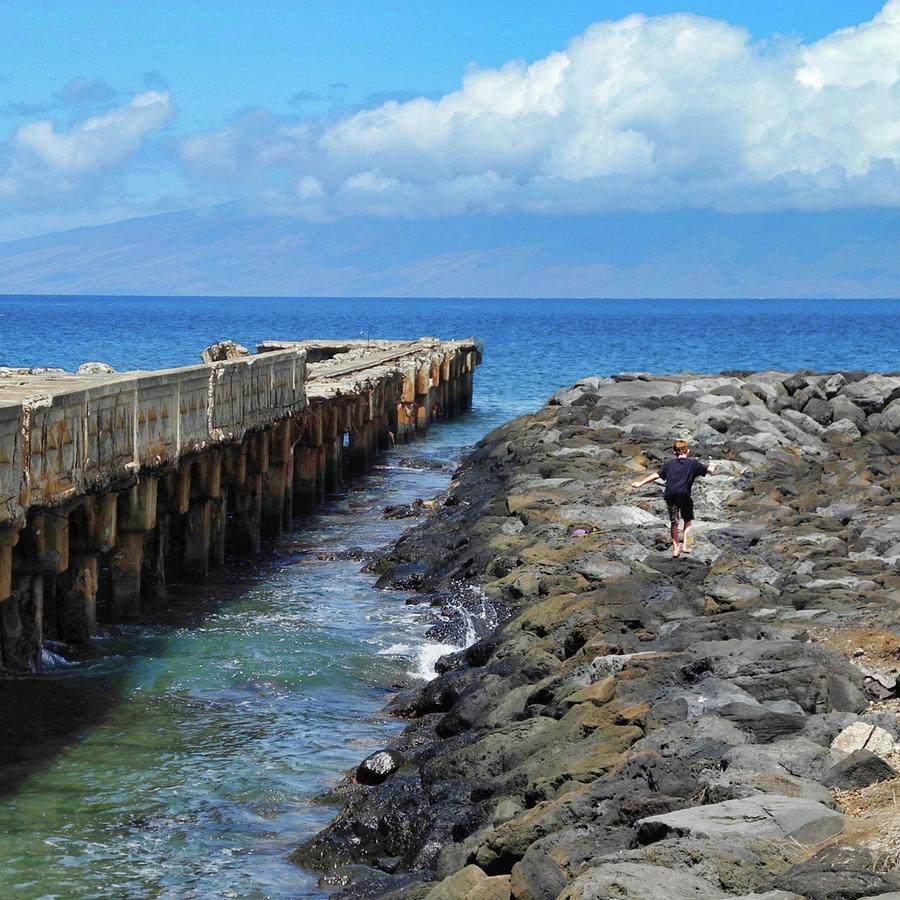 Landscape Photograph - Boy Running on the Breakwater by Kirsten Giving