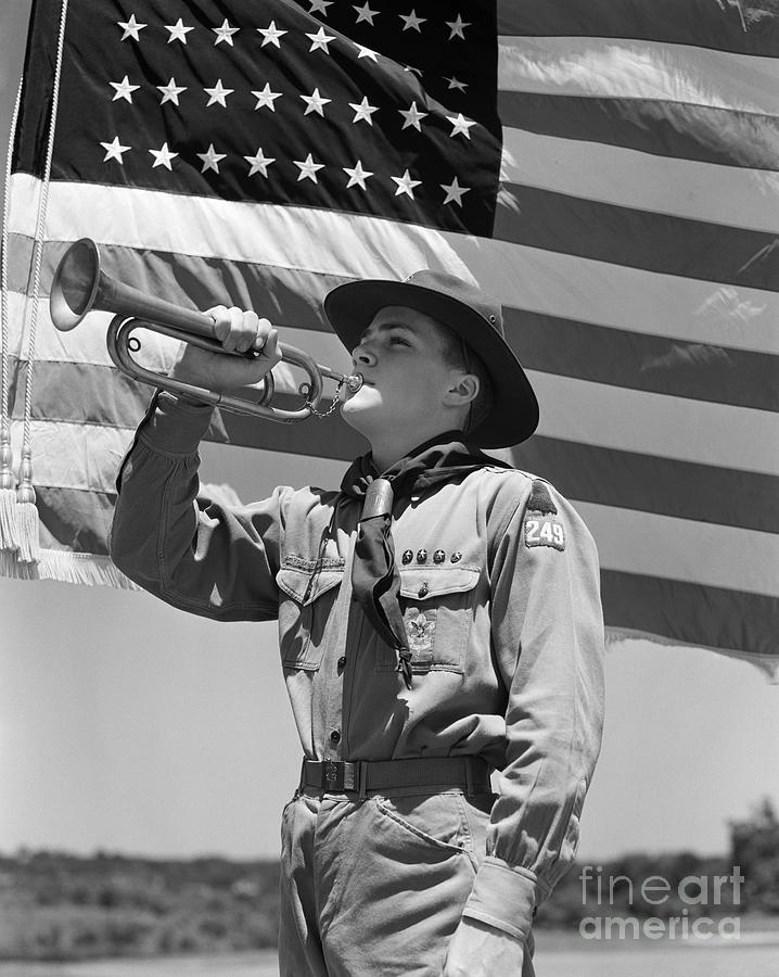 Vintage Photograph - Boy Scout And American Flag, C.1940s by H Armstrong Roberts ClassicStock