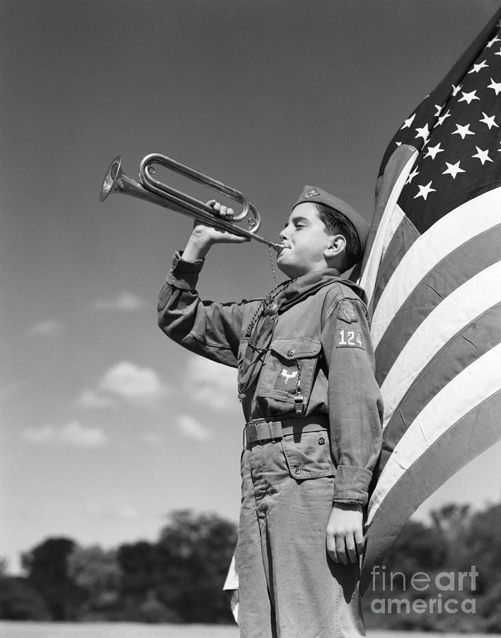 Boy Scout Blowing Bugle, C.1950s Photograph by H. Armstrong Roberts/ClassicStock