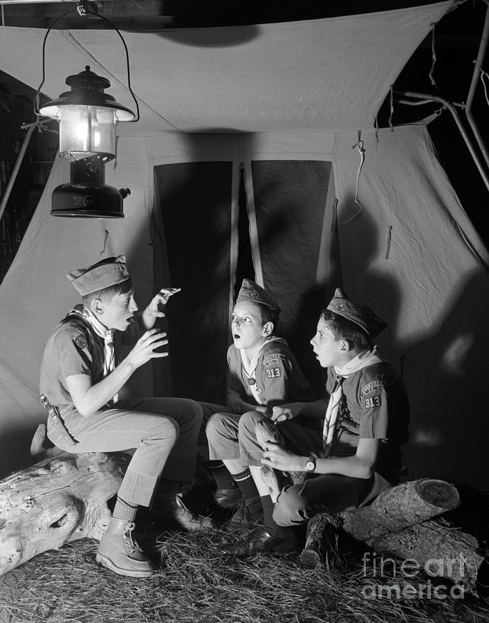 Boy Scouts Telling Ghost Stories Photograph by D. Corson/ClassicStock