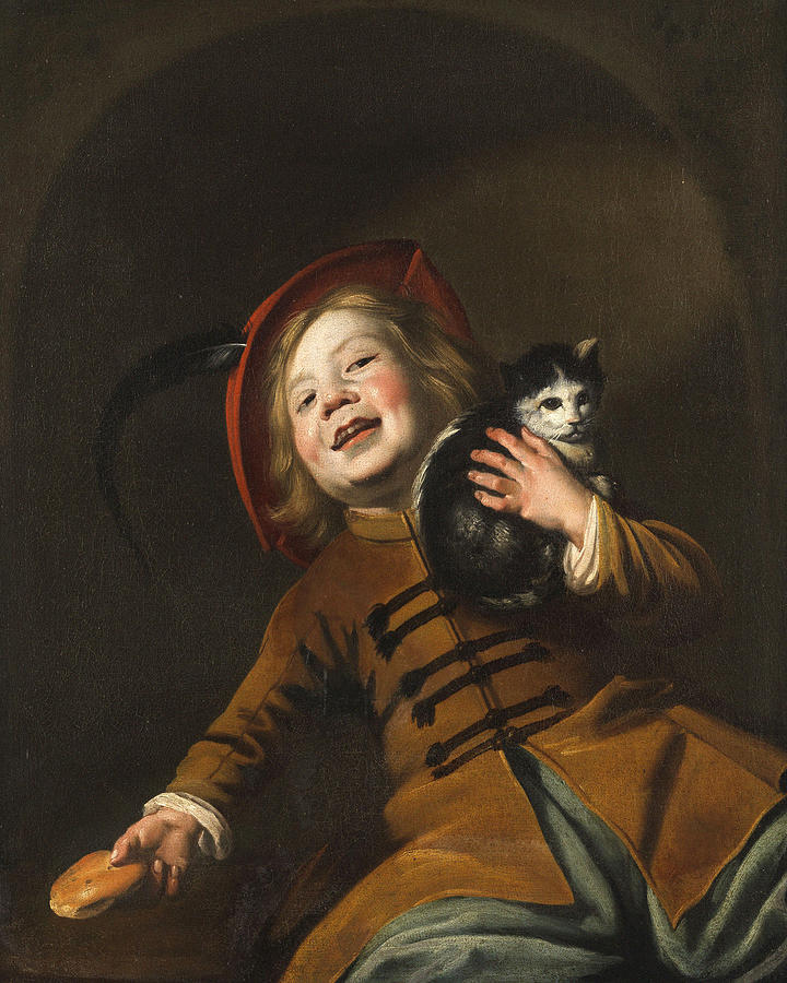 Music Painting - Boy With A Cat Red Hat And A Piece Of Bread 1630 by Judith Leyster