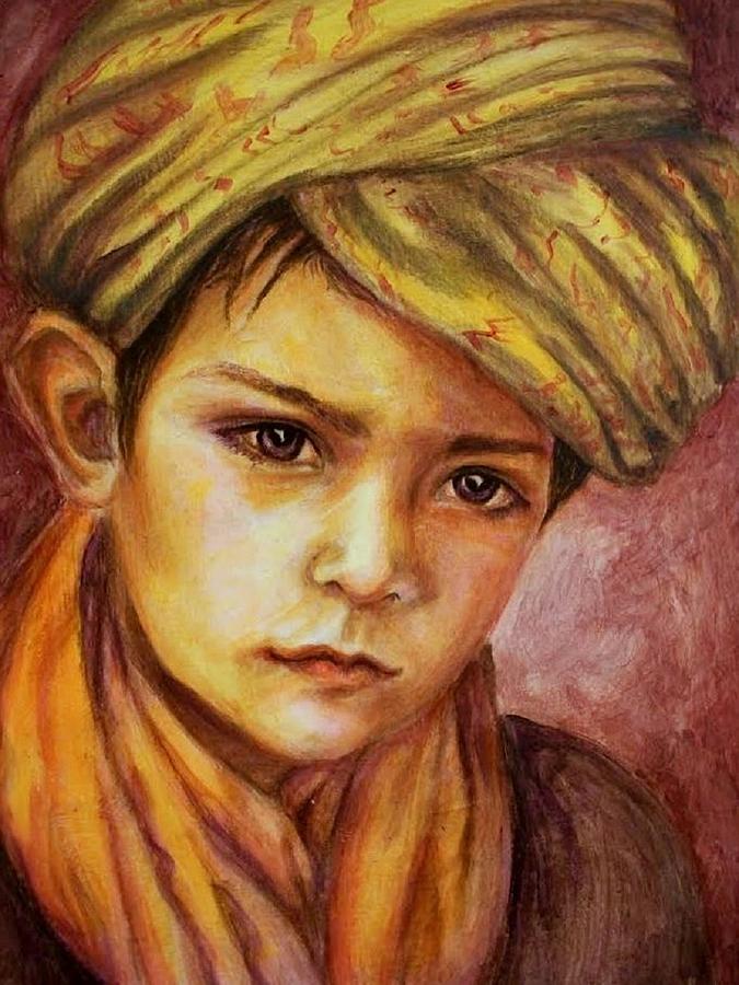Boy with a turban Painting  by Em Scott