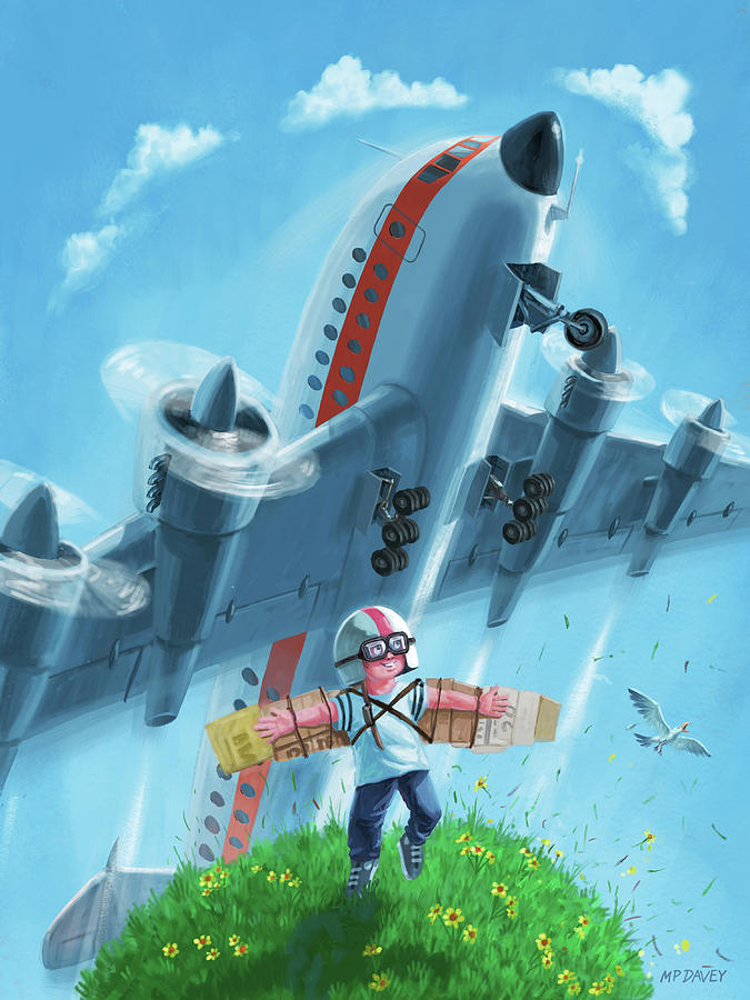 Boy with airplane on hilltop Digital Art by Martin Davey
