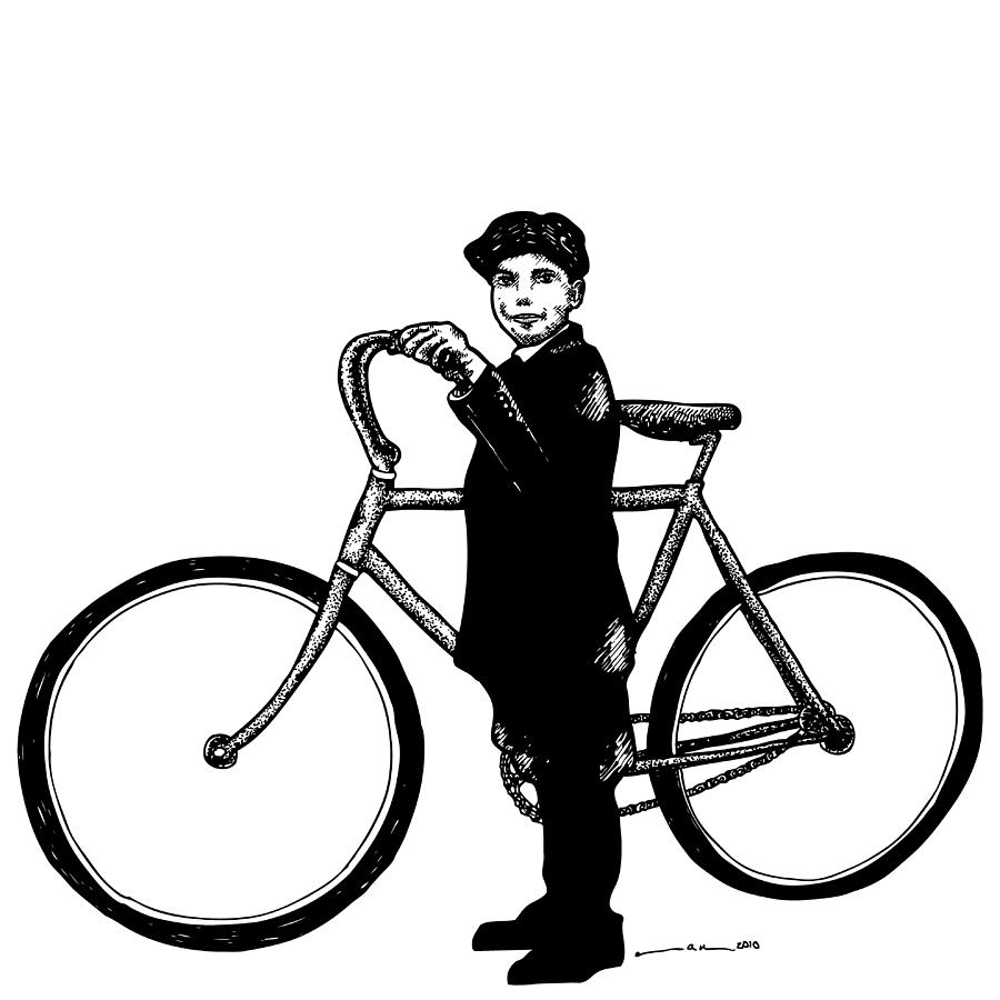 Vintage Drawing - Boy with Bike by Karl Addison