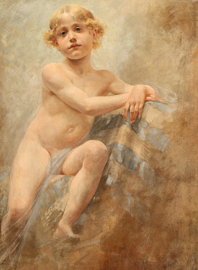 Boy with Blond Locks Painting by Alois Hans Schram