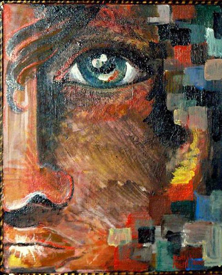 Boy With Blue Eye And Colors Cube Painting by Patty Meotti