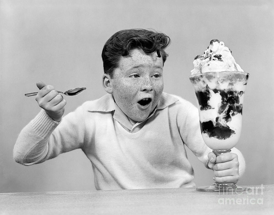 Boy With Giant Ice Cream Sundae, C.1950s Photograph by H. Armstrong Roberts/ClassicStock