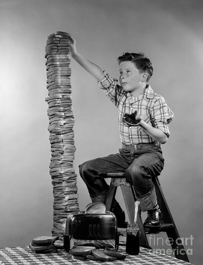 Boy With Huge Stack Of Toast, C.1950s Photograph by H. Armstrong Roberts/ClassicStock