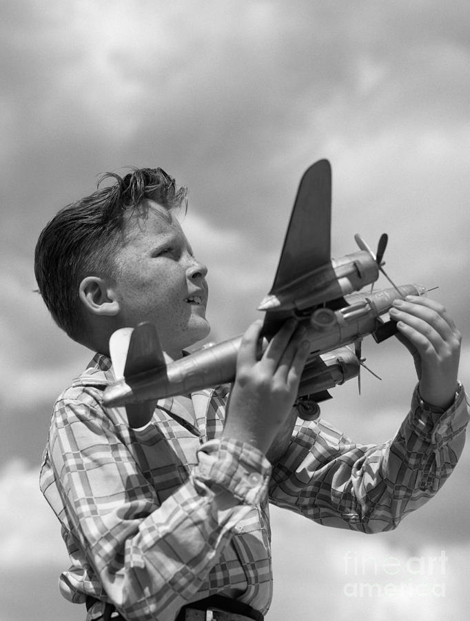 Boy With Model Airplane, C. 1940s Photograph by H. Armstrong Roberts/ClassicStock