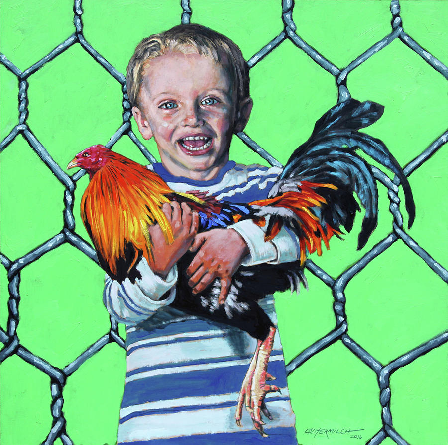 Boy With Rooster Painting by John Lautermilch