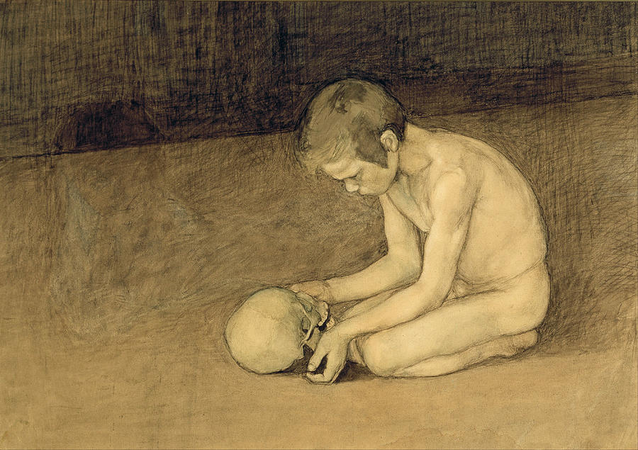 Boy with Skull Drawing by Magnus Enckell