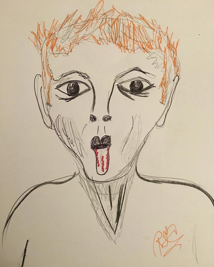 Boy with tongue sticking out Drawing by Roger Cummiskey