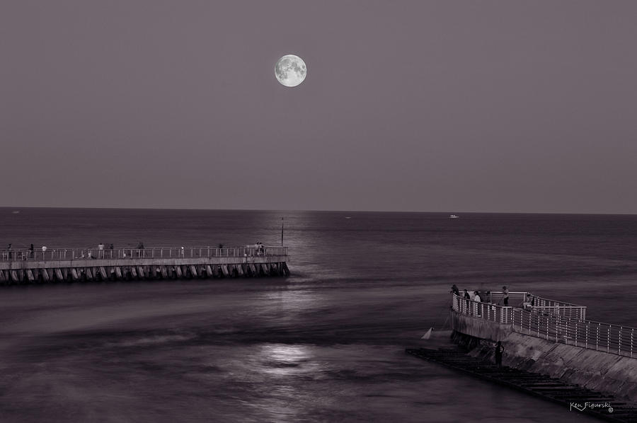 Boynton Inlet Moon Black And White Photograph by Ken Figurski