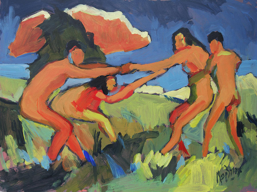 Boys and girls playing Painting by Nop Briex