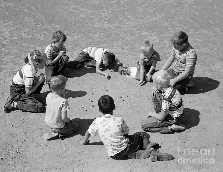 Boys And One Girl Shooting Marbles Photograph by D. Corson/ClassicStock