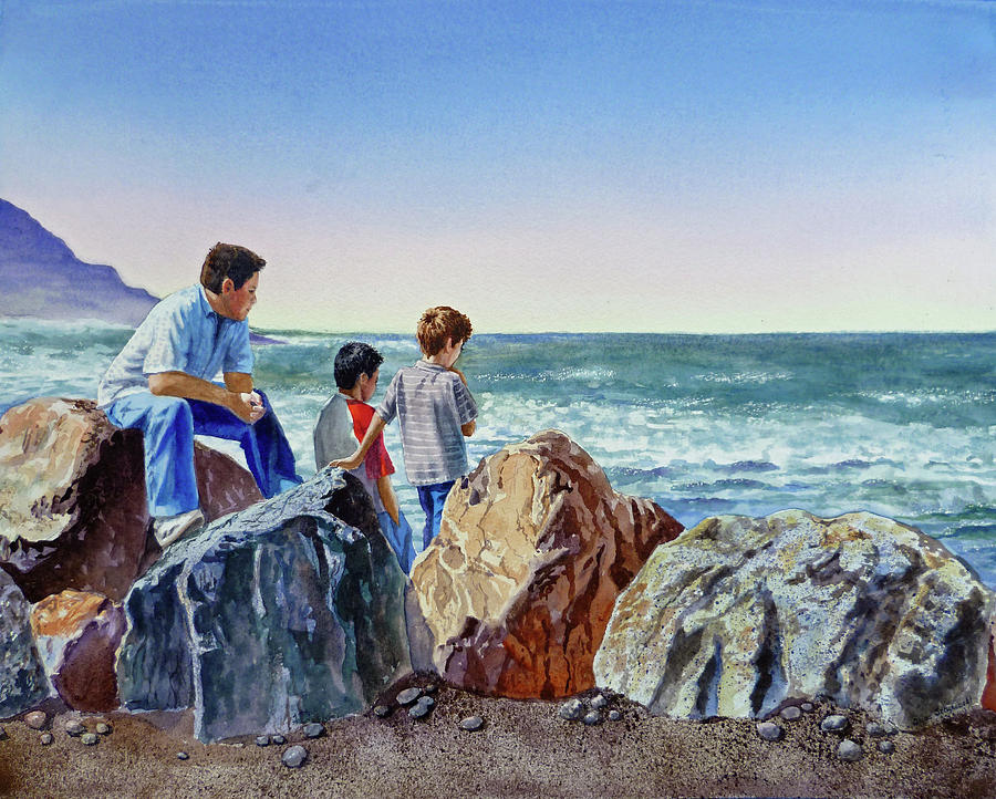 Boys And The Ocean Painting