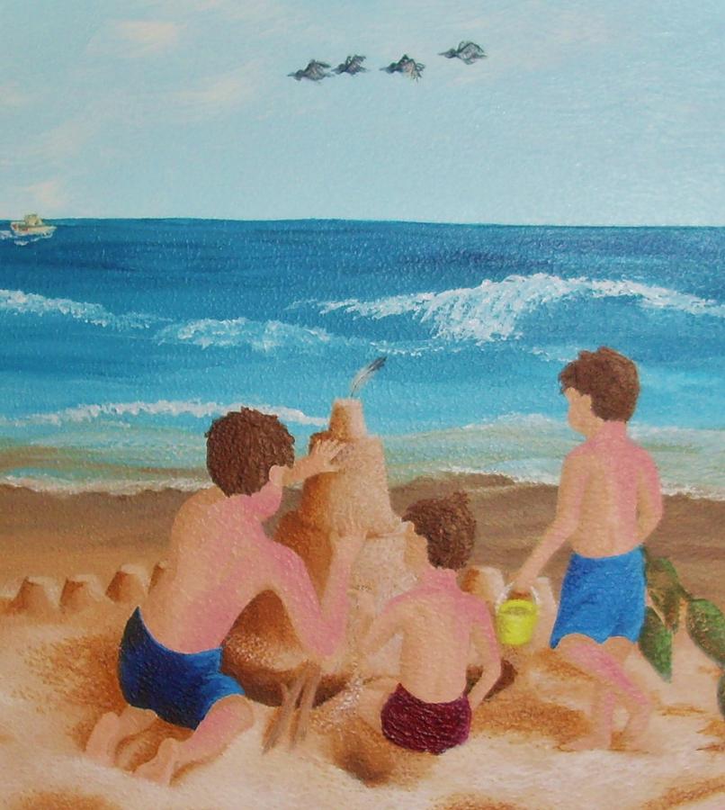 Boys at the Beach Painting by Katherine Young-Beck