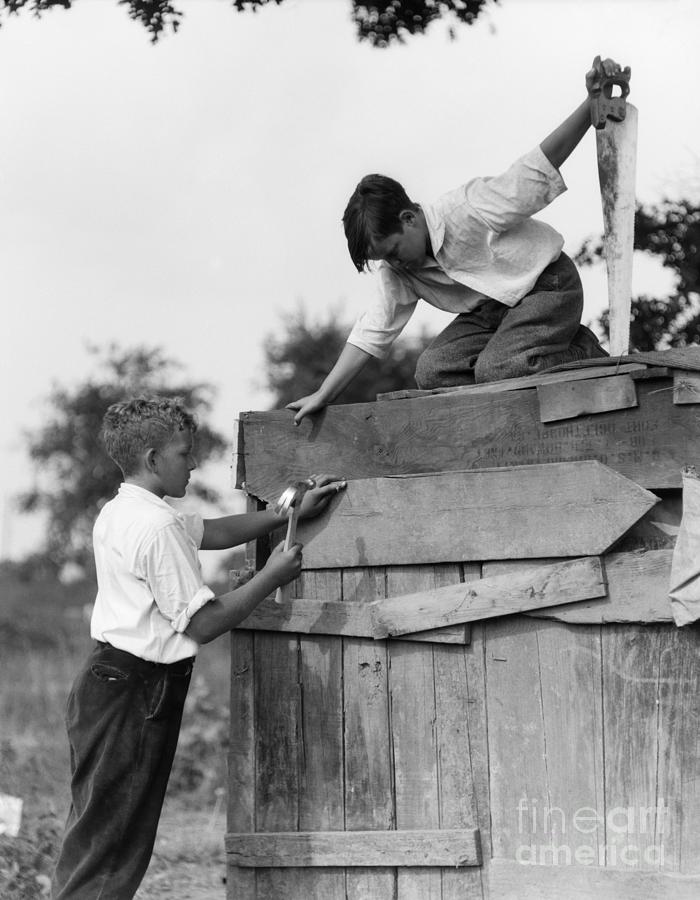 Boys Building A Shack, 1930s Photograph by H Armstrong Roberts ClassicStock