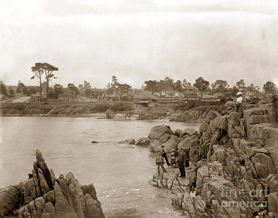 Pier Photograph - Boys fishing at Lovers Point, Pacific Grove 1912 by Monterey County Historical Society