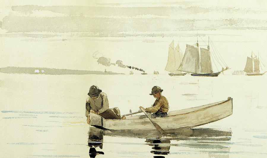 Boys Fishing, Gloucester Harbor, 1880  Painting by Winslow Homer