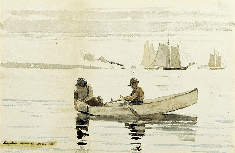 Boys Fishing Drawing by Winslow Homer