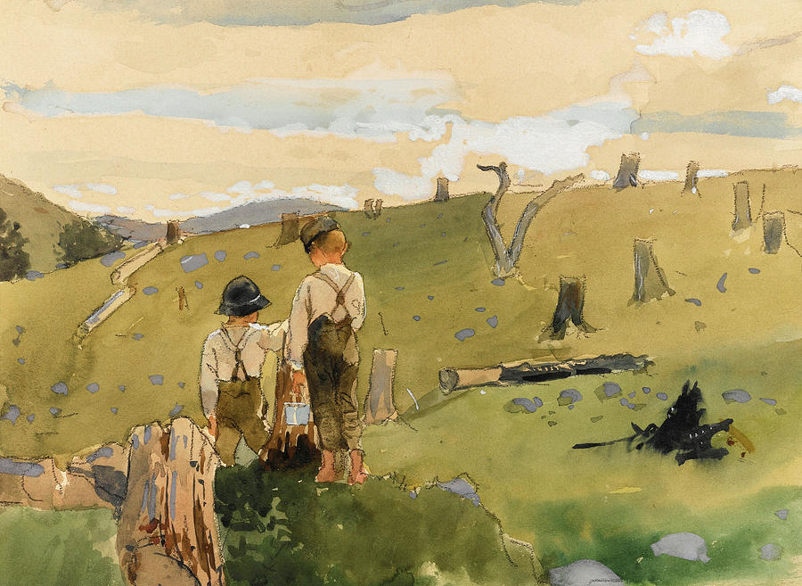 Boys on a Hillside Drawing by Winslow Homer
