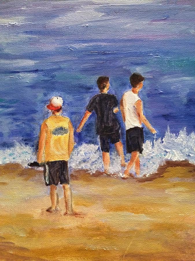 Boys On Beach Painting by Nancy Anton