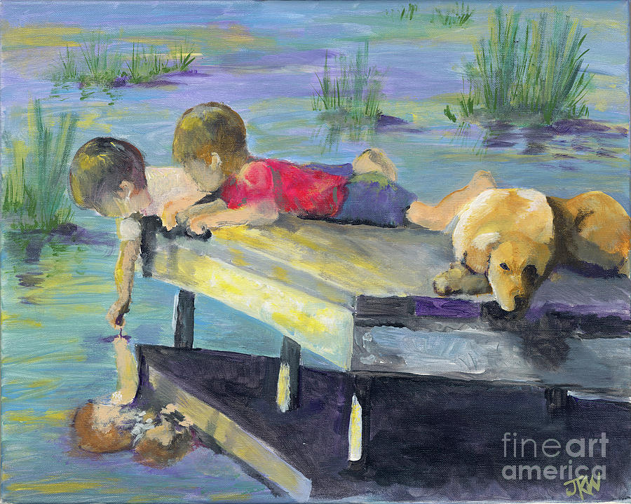 Boys on the Dock Painting by Judith Whittaker