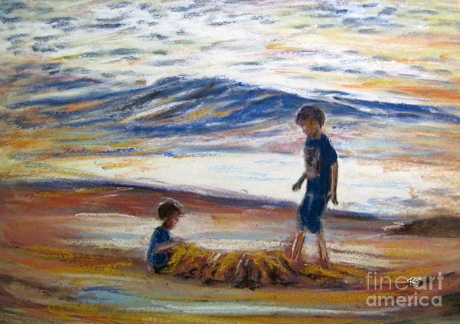 Boys playing at the beach Painting by Ryn Shell