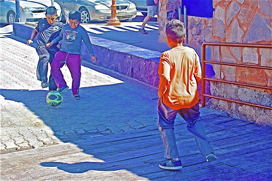 Boys Playing with a Soccer Ball on the Malecon in Puerto Penasco in Sonora-Mexico Photograph by Ruth Hager