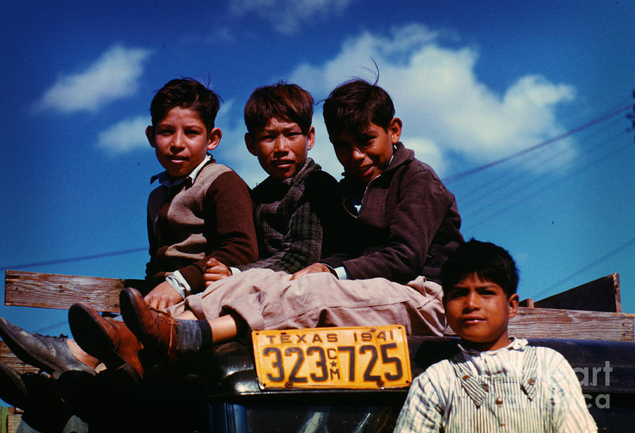 Boys sitting on truck parked at the FSA Painting by Celestial Images