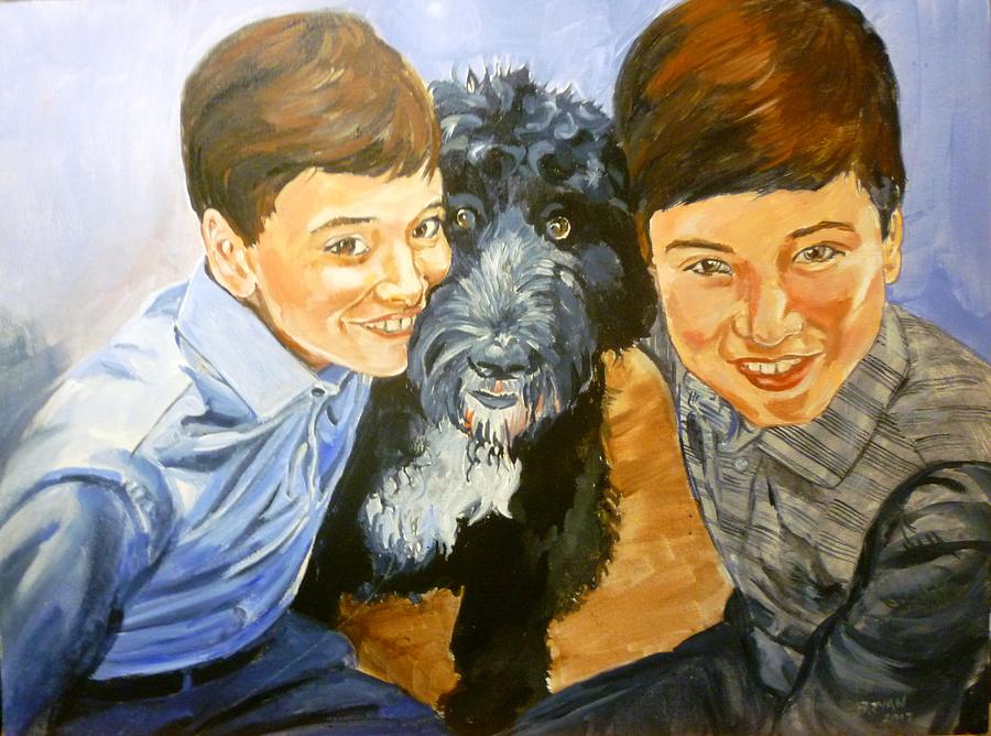Boys with Dog Painting by Bryan Bustard