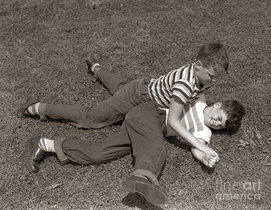 Boys Wrestling, C.1950s Photograph by H. Armstrong Roberts/ClassicStock