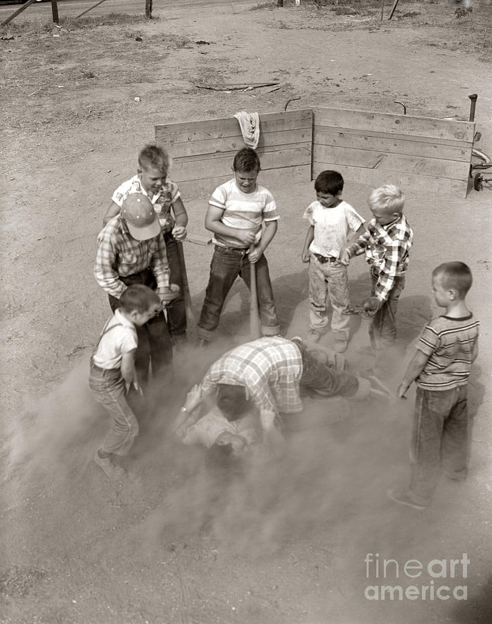 Boys Wrestling In Dust On Sand Lot Photograph by D. Corson/ClassicStock