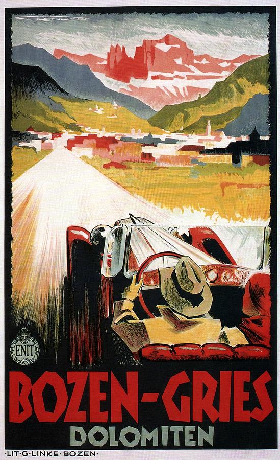 Bozen-Gries - Dolomiten - Bolzano-Gries - Retro travel Poster - Vintage Poster Mixed Media by Studio Grafiikka