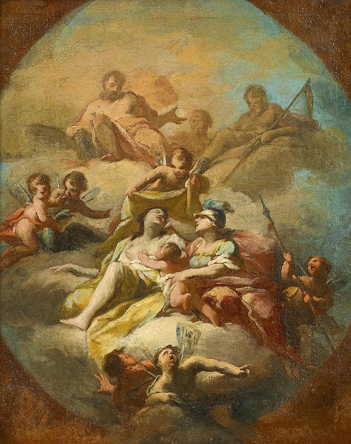 Bozetto for a Portrayal of Gods with Zeus Cronus and Athena Painting by Giovanni Antonio Cucchi