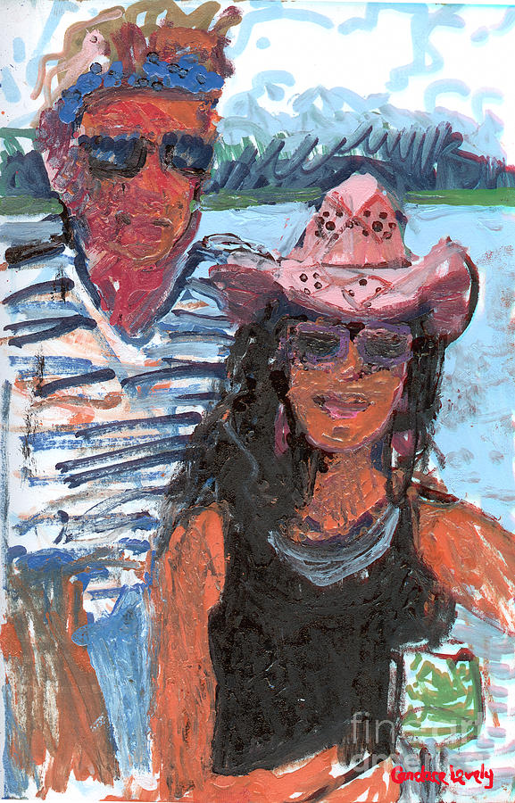 Brad and Starr with Pink Hat Painting by Candace Lovely