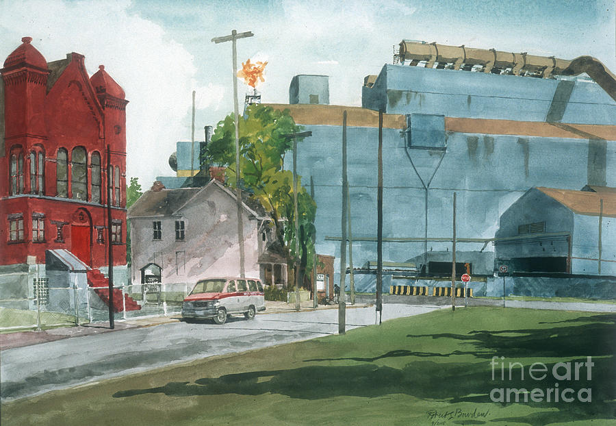 Steel Mill Painting - Braddock, Pa. mill and street by Robert Bowden