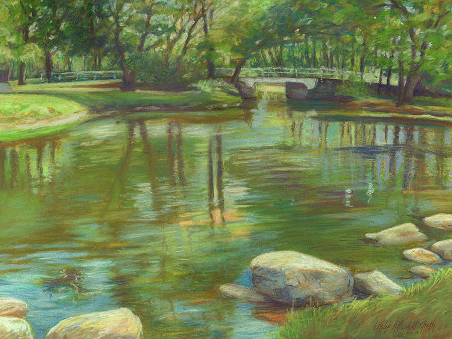 Bradford MA College Pond Painting by Leslie Alfred McGrath