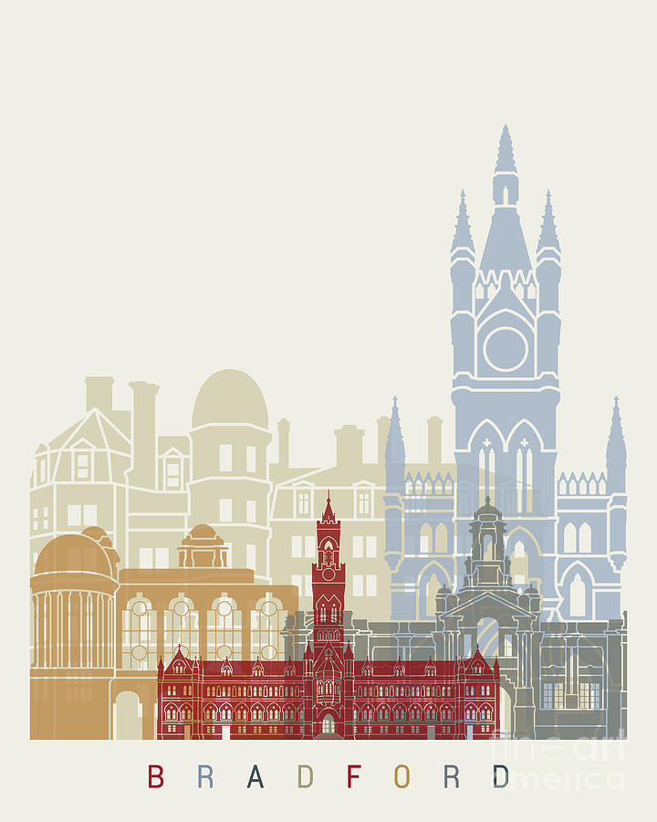 Abstract Painting - Bradford skyline poster by Pablo Romero