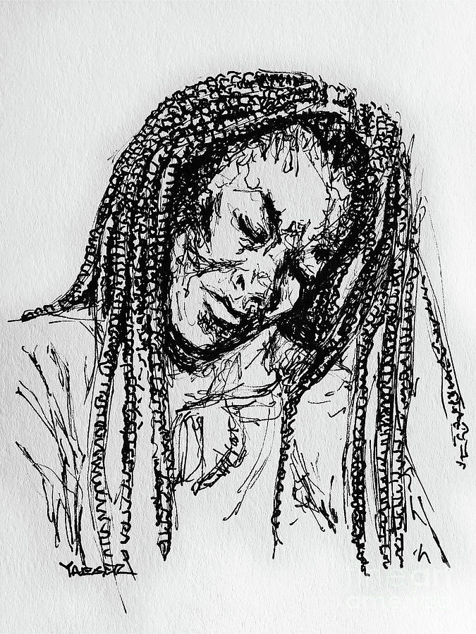 Braids And The Blues Drawing