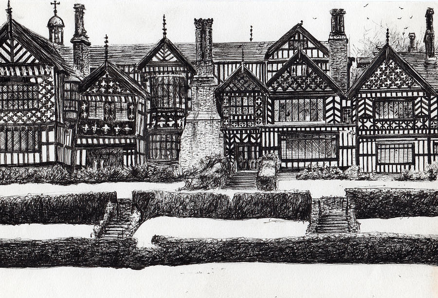 Bramall Hall Drawing by Vincent Alexander Booth