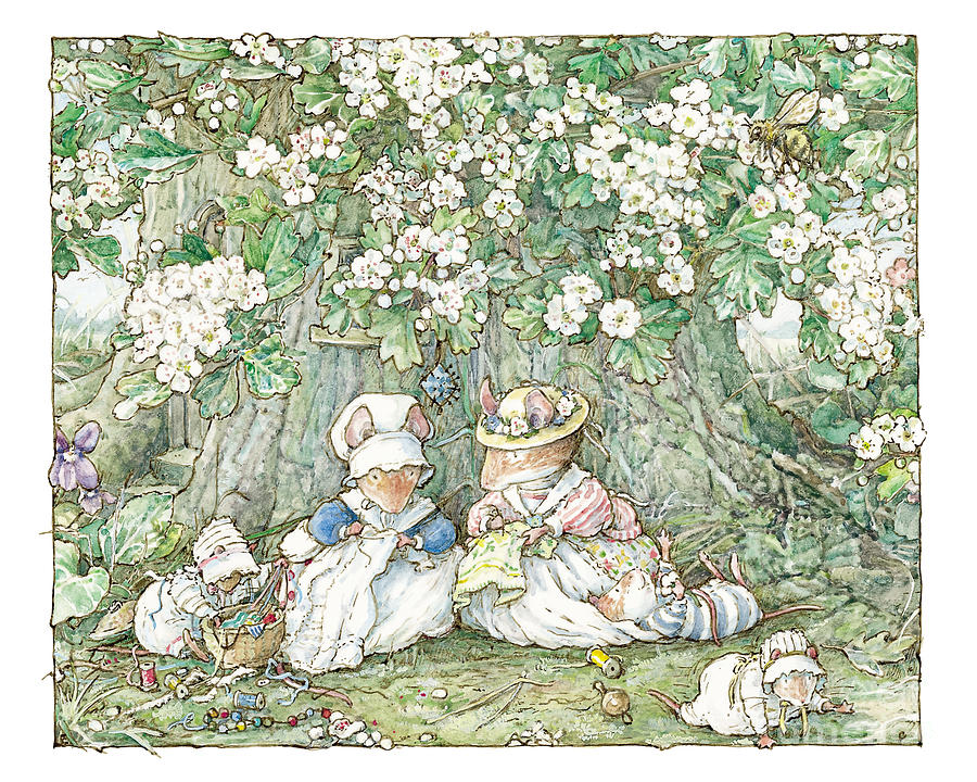 Mouse Drawing - Brambly Hedge - Hawthorn blossom and babies by Brambly Hedge