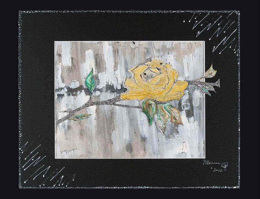 Branch Flower - Yellow Rose Painting by Monica Mitchell
