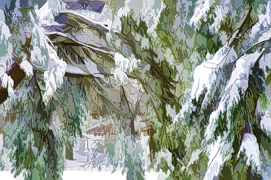 Nature Painting - Branch of a winter tree covered with snow by Jeelan Clark