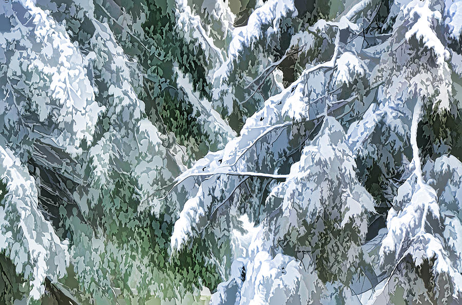 Branches in winter season with fresh fallen snow Painting by Jeelan Clark