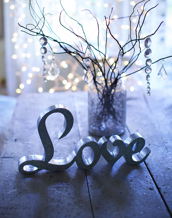 Christmas Photograph - Branches With Ornaments In Jar And Love by Gillham Studios