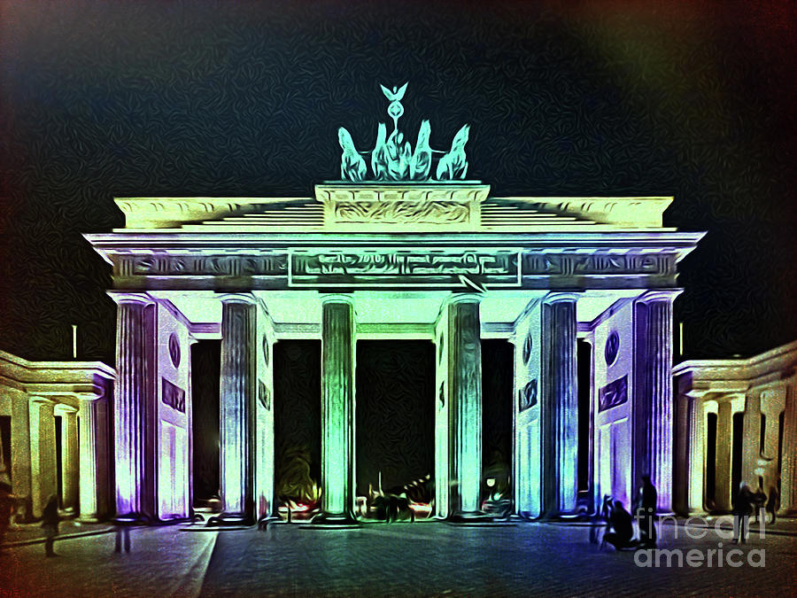 Brandenburg Gate at Night - green Painting by Horst Rosenberger
