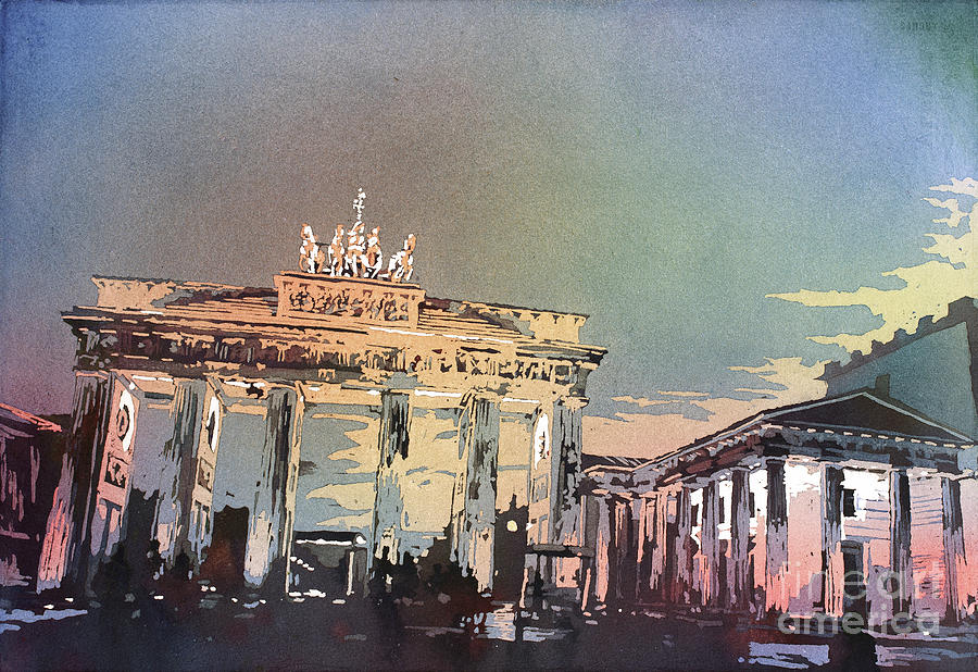 Brandenburg Gate at sunset in the city o Painting by Ryan Fox